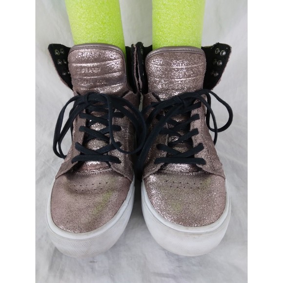 Supra Skytop Sneakers Skate Shoes Pink Metallic Rose Gold Womens Size 7 - Picture 2 of 11
